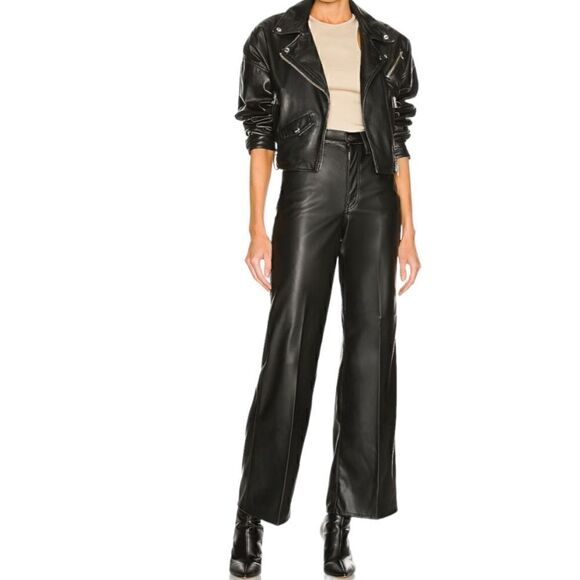 Levi’s Black 70s High Flare Wide Leg Faux Leather Pants Size 30x30 NWT - Picture 3 of 10